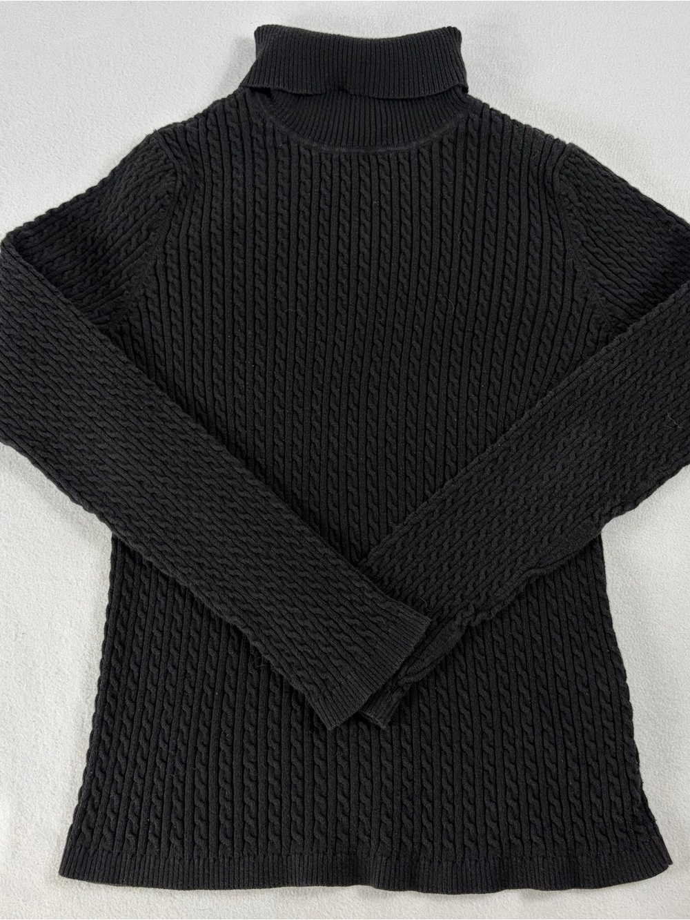 Vintage Dark Academia Jones New York Black Cable Knit Turtleneck Sweater